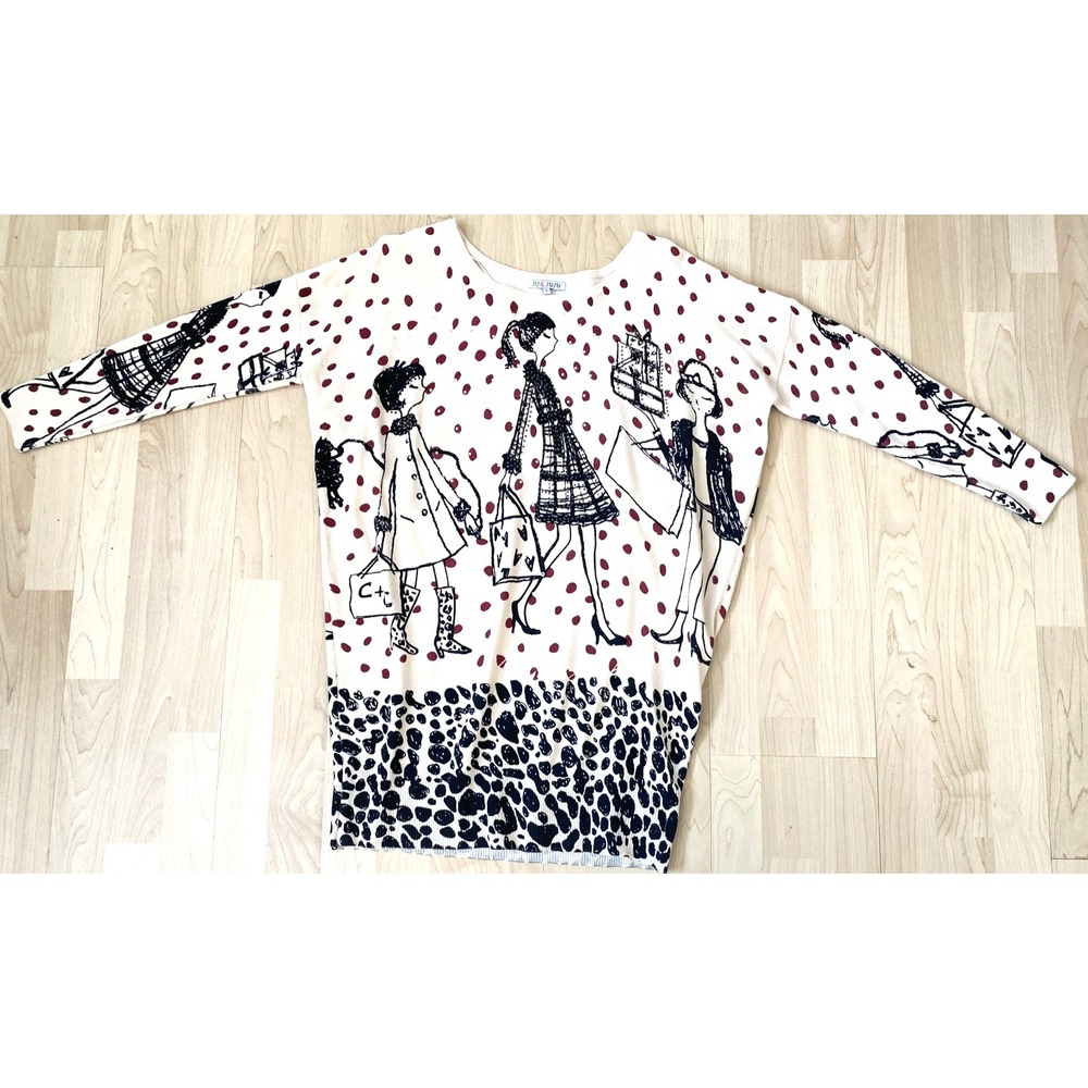 DJ & JuJu Women's L Sweater Whimsical French Graphic Red Dots Sparkles